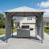 PGL2405 Large Double-Tier White Patio Gazebo with Grey Metal Frame – Outdoor Canopy for Deck & Coastal Terrace