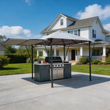 PGL2405 Large Double-Tier White Patio Gazebo with Grey Metal Frame – Outdoor Canopy for Deck & Coastal Terrace