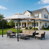 PGL2405 Large Double-Tier White Patio Gazebo with Grey Metal Frame – Outdoor Canopy for Deck & Coastal Terrace