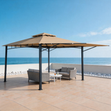 PGL2405 Large Double-Tier White Patio Gazebo with Grey Metal Frame – Outdoor Canopy for Deck & Coastal Terrace