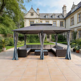 PGL2406 Large Double-Tier Dark Grey Patio Gazebo with Privacy Curtains –Outdoor Canopy for Coastal Deck & Backyard