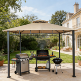 PGL2407 Beige Double-Tier Patio Gazebo with Black Metal Frame – Outdoor Canopy for Garden & Backyard