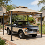 PGL2407 Beige Double-Tier Patio Gazebo with Black Metal Frame – Outdoor Canopy for Garden & Backyard