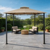 PGL2407 Beige Double-Tier Patio Gazebo with Black Metal Frame – Outdoor Canopy for Garden & Backyard