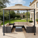 PGL2407 Beige Double-Tier Patio Gazebo with Black Metal Frame – Outdoor Canopy for Garden & Backyard