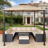 PGL2407 Beige Double-Tier Patio Gazebo with Black Metal Frame – Outdoor Canopy for Garden & Backyard