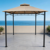 PGL2407 Beige Double-Tier Patio Gazebo with Black Metal Frame – Outdoor Canopy for Garden & Backyard