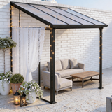 PGL2507 Black Wall-Mounted Polycarbonate Lean-To Pergola with Transparent Roof – Modern Outdoor Patio Sunroom for Terrace & Backyard