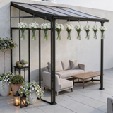 PGL2507 Black Wall-Mounted Polycarbonate Lean-To Pergola with Transparent Roof – Modern Outdoor Patio Sunroom for Terrace & Backyard