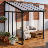 PGL2507 Black Wall-Mounted Polycarbonate Lean-To Pergola with Transparent Roof – Modern Outdoor Patio Sunroom for Terrace & Backyard