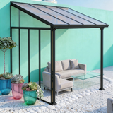PGL2507 Black Wall-Mounted Polycarbonate Lean-To Pergola with Transparent Roof – Modern Outdoor Patio Sunroom for Terrace & Backyard