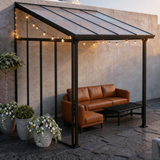 PGL2507 Black Wall-Mounted Polycarbonate Lean-To Pergola with Transparent Roof – Modern Outdoor Patio Sunroom for Terrace & Backyard