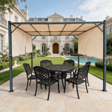 PGL2408 Beige Grill Gazebo with Black Metal Frame –Outdoor BBQ Canopy with Side Panels for Backyard Cooking Area