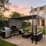 PGL2409 Black Metal Pergola with Retractable Privacy Shade – Modern Outdoor Sun Shelter for Coastal Balcony & Deck