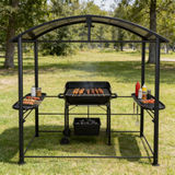 PGL2411 Black Metal Grill Gazebo with Hardtop Roof & Side Shelves – Outdoor BBQ Canopy for Backyard Cooking Area