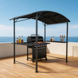 PGL2412 Black Metal Grill Gazebo with Hardtop Roof & Side Shelves – Outdoor BBQ Canopy for Coastal Patio & Backyard Cooking Area