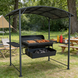 PGL2412 Black Metal Grill Gazebo with Hardtop Roof & Side Shelves – Outdoor BBQ Canopy for Coastal Patio & Backyard Cooking Area