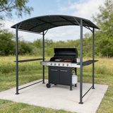 PGL2412 Black Metal Grill Gazebo with Hardtop Roof & Side Shelves – Outdoor BBQ Canopy for Coastal Patio & Backyard Cooking Area