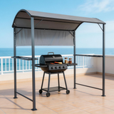 PGL2414 Grey Grill Gazebo with Black Metal Frame & Tool Organizer – Outdoor BBQ Canopy with Side Shelves for Backyard Cooking
