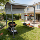 PGL2414 Grey Grill Gazebo with Black Metal Frame & Tool Organizer – Outdoor BBQ Canopy with Side Shelves for Backyard Cooking