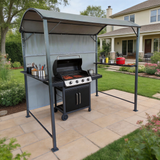 PGL2414 Grey Grill Gazebo with Black Metal Frame & Tool Organizer – Outdoor BBQ Canopy with Side Shelves for Backyard Cooking