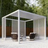 PGL2417 Modern Black Metal Slatted Pergola Pavilion – Contemporary Outdoor Privacy Shade Structure for Patio & Poolside