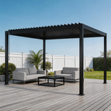 PGL2501-1 Grey Aluminum Louvered Pergola with Adjustable Roof – Modern Outdoor Patio Shade Structure for Deck & Backyard