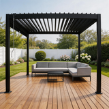 PGL2501-1 Grey Aluminum Louvered Pergola with Adjustable Roof – Modern Outdoor Patio Shade Structure for Deck & Backyard