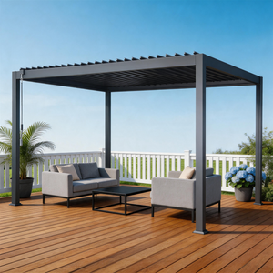 PGL2501-1 Grey Aluminum Louvered Pergola with Adjustable Roof – Modern Outdoor Patio Shade Structure for Deck & Backyard