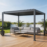 PGL2501-1 Grey Aluminum Louvered Pergola with Adjustable Roof – Modern Outdoor Patio Shade Structure for Deck & Backyard
