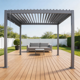 PGL2501-1 Grey Aluminum Louvered Pergola with Adjustable Roof – Modern Outdoor Patio Shade Structure for Deck & Backyard
