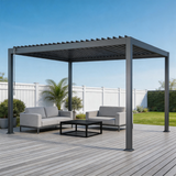 PGL2501-1 Grey Aluminum Louvered Pergola with Adjustable Roof – Modern Outdoor Patio Shade Structure for Deck & Backyard