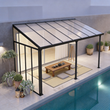 PGL2505 Black Wall-Mounted Polycarbonate Lean-To Pergola with Transparent Roof – Modern Outdoor Patio Sunroom for Coastal Decks