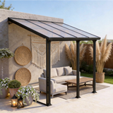 PGL2506 Black Wall-Mounted Polycarbonate Lean-To Pergola with Transparent Roof – Modern Outdoor Patio Sunroom for Backyard & Garden