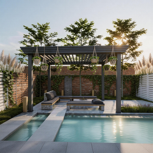 PGL2508 Modern Black Aluminum Pergola with Adjustable Louvered Roof – Minimalist Outdoor Patio Shade Structure for Poolside & Backyard