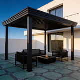 PGL2508 Modern Black Aluminum Pergola with Adjustable Louvered Roof – Minimalist Outdoor Patio Shade Structure for Poolside & Backyard