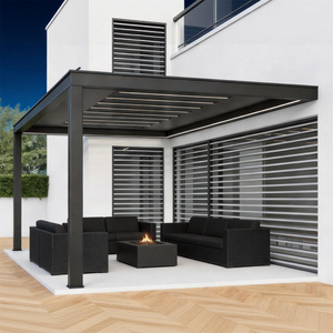 PGL2509 Modern Black Aluminum Louvered Pergola with LED Lights – Luxury Outdoor Patio Shade Structure for Contemporary Homes