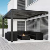 PGL2509 Modern Black Aluminum Louvered Pergola with LED Lights – Luxury Outdoor Patio Shade Structure for Contemporary Homes