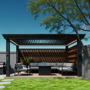 PGL2510 Modern Black Aluminum Louvered Pergola with LED Lights – Luxury Outdoor Patio Shade Structure for Backyard BBQ & Relaxation