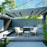 PGL2514 Modern Wall-Mounted Retractable Awning with LED Lights – Grey Outdoor Patio Canopy Shade Structure for Deck & Balcony