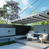 PGL2514 Modern Wall-Mounted Retractable Awning with LED Lights – Grey Outdoor Patio Canopy Shade Structure for Deck & Balcony