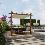 PGL2415 Brown Metal Pergola with Retractable Beige Canopy – Modern Outdoor Shade Structure for Deck & Patio