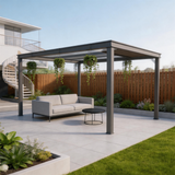 PGL2521 Modern Grey Aluminum Pergola with Integrated LED Lights – Luxury Outdoor Patio Shade Structure for Contemporary Homes
