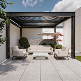 PGL2521 Modern Grey Aluminum Pergola with Integrated LED Lights – Luxury Outdoor Patio Shade Structure for Contemporary Homes