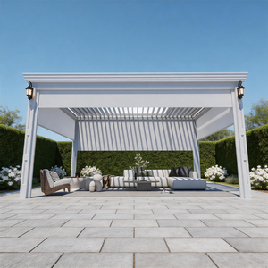 PGL2522 White Aluminum Pergola with Retractable Shade Screens – Elegant Outdoor Patio Pavilion for Backyard & Garden