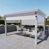 PGL2522 White Aluminum Pergola with Retractable Shade Screens – Elegant Outdoor Patio Pavilion for Backyard & Garden