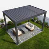 PGL2523 Modern Black Aluminum Pergola with LED Strip Lights – Adjustable Louvered Patio Shade for Backyard & Poolside