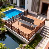 WLSF2588 2-Piece Black Aluminum Outdoor Bench & Side Table Set – Chinese Garden Patio Furniture