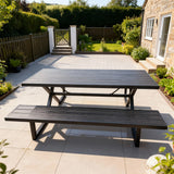 WLSF2589 Black Wood-Look Outdoor Picnic Table Set – English Countryside Patio Furniture