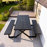 WLSF2589 Black Wood-Look Outdoor Picnic Table Set – English Countryside Patio Furniture